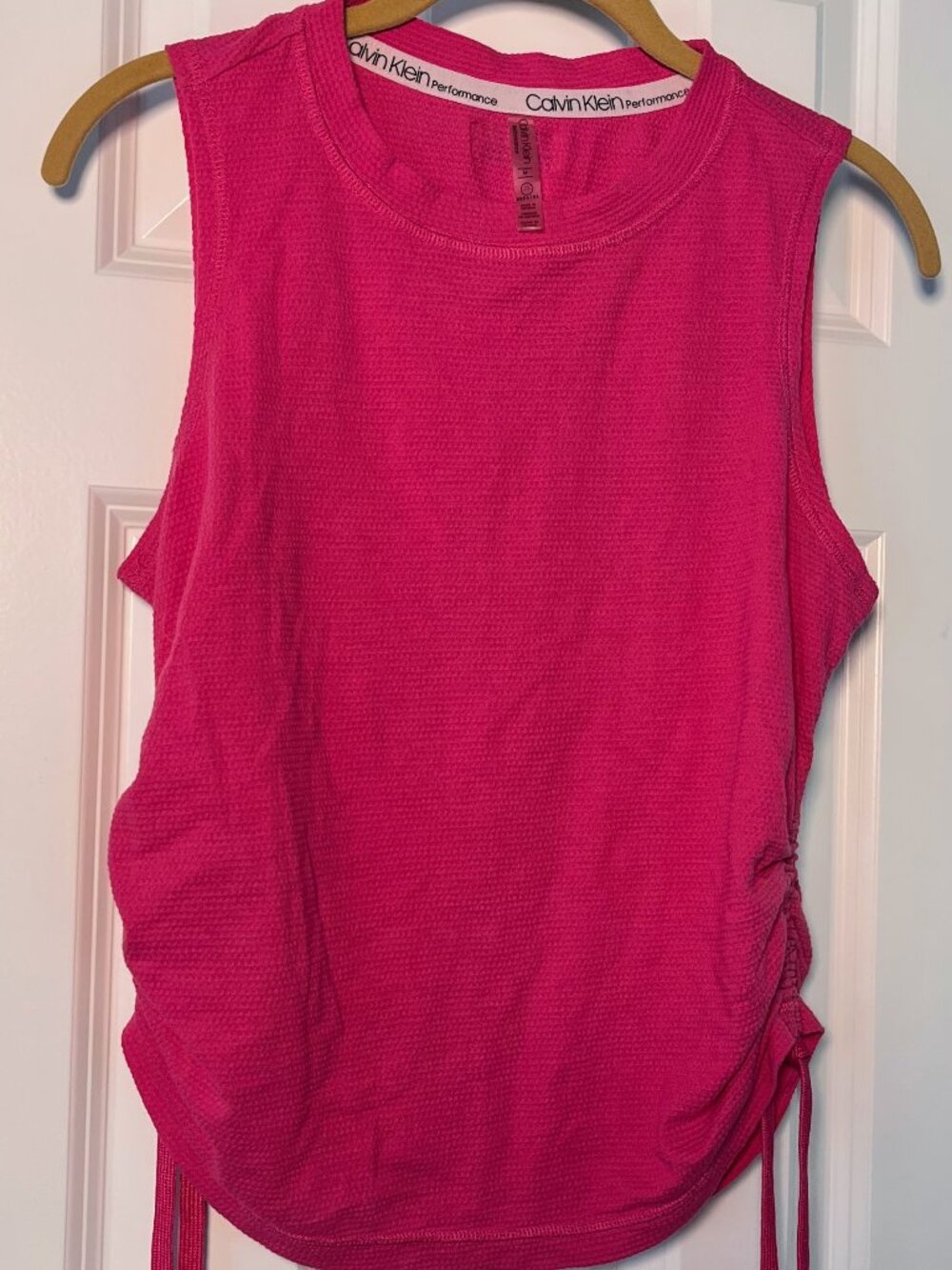 Calvin Klein Performance Magenta Pink Waffle Knit Tank Top M Ruched Cinch Side